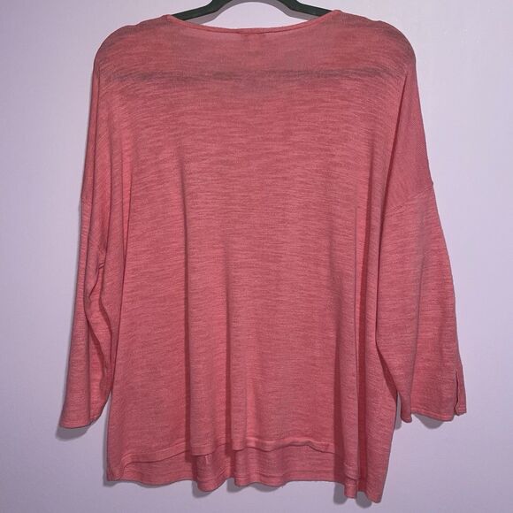 J Jill Linen Blend Knit Top Women L Pink 3/4 Sleeve Minimalist Casual Coastal - Picture 6 of 8